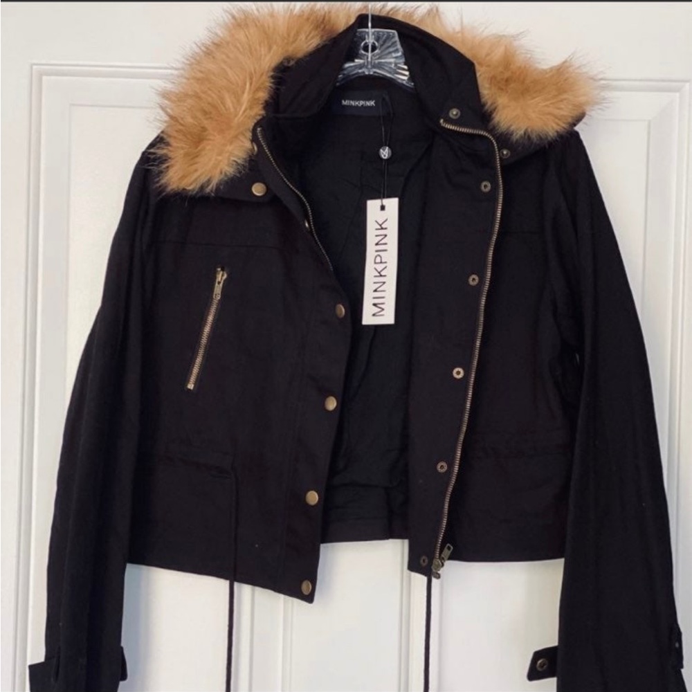 Mink pink cropped black jacket